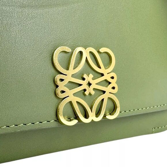 Auth LOEWE GOYA Small Crossbody Shoulder Bag Khaki Leather/Goldtone - z4089 - Picture 11 of 12